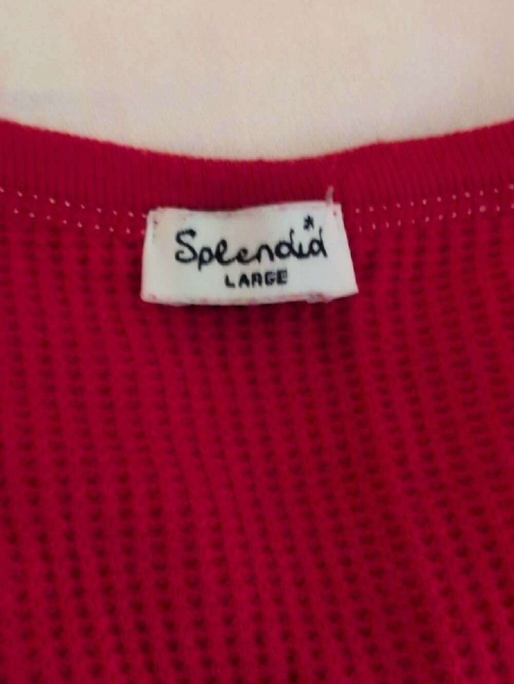 Splendid Ribbed Henley Long Sleeve Top in Red with Contrast Stitching - Picture 2 of 8